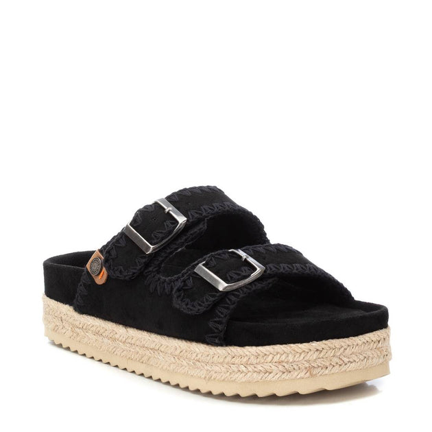 XTI Women's Suede Flat Sandals Black US 9 3