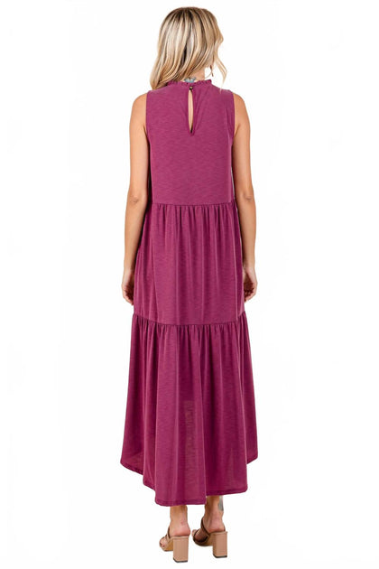 mittoshop Ruffle Mock Neck Hi Low Maxi Dress Pink Large 3