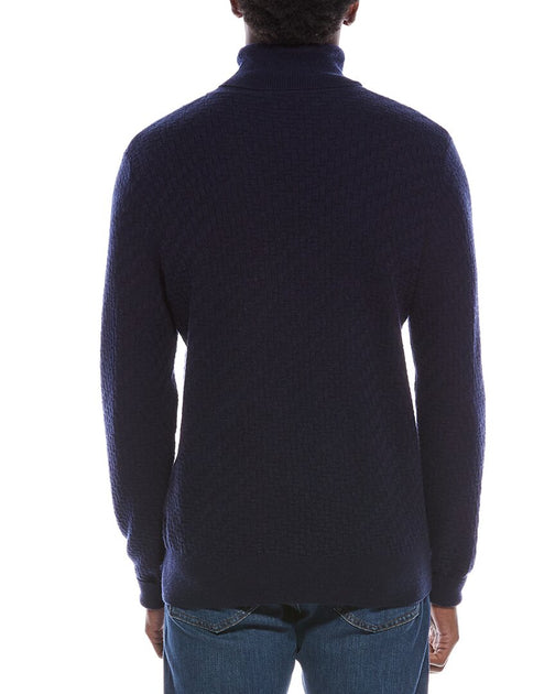 Kier+J Fancy Stitch Wool & Cashmere-Blend Turtleneck Sweater Blue Small 3