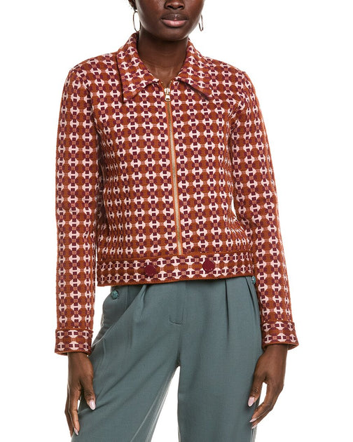 St. John Jacquard Wool-Blend Jacket Red US 10 2