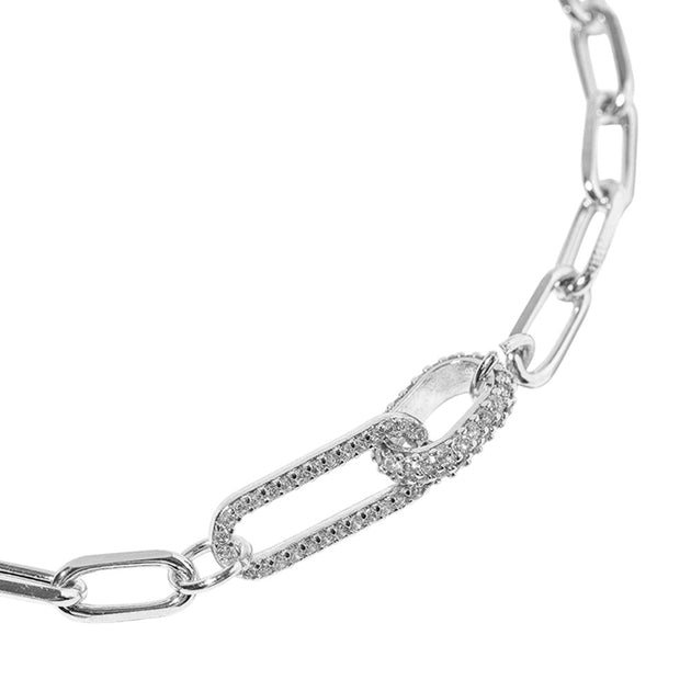 FASHNZFAB CZ Stone Paperclip Chain Anklet Silver 3