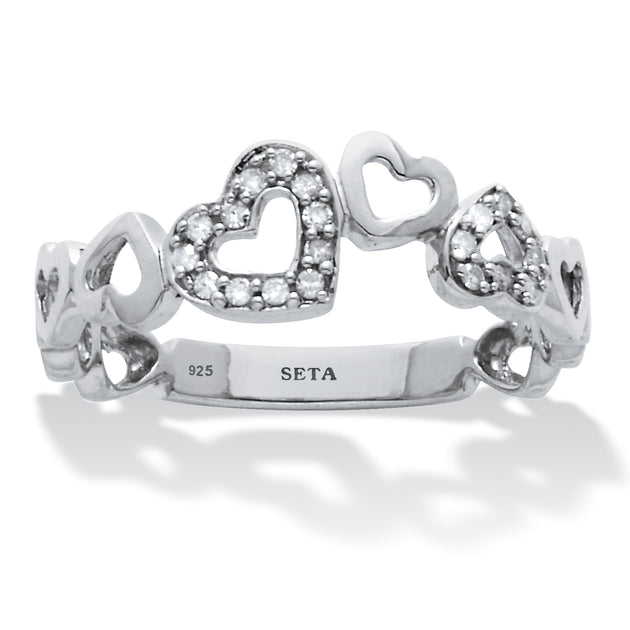 Palm .09 TCW Diamond Sterling Silver Interchanging Hearts Ring Silver US 8 2