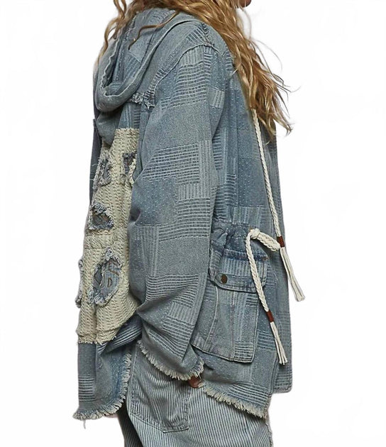 POL Raw Hem Color Block Hooded Jacket