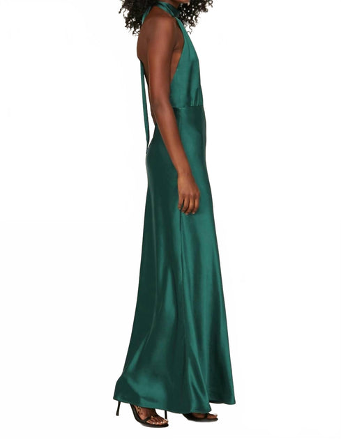 SOMETHING NAVY Silky Halter Cutout Gown Green Small 3