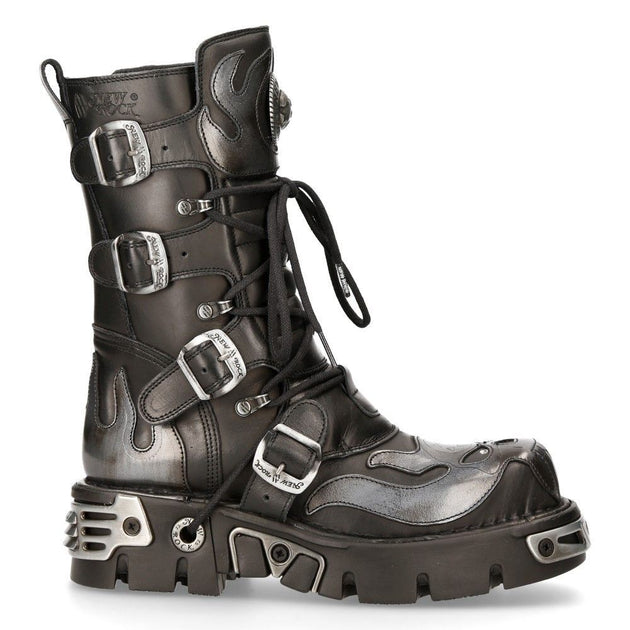 New Rock 107-S2 Biker Boots Black/Silver EU 39 4