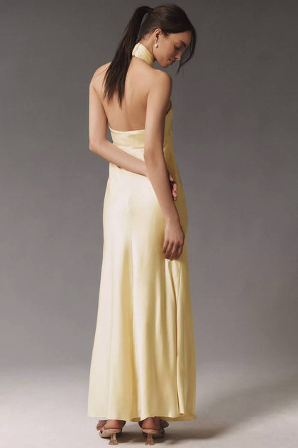 BHLDN Selma Robe Satin Maxi Beige Large 3