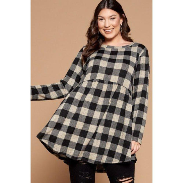 TRUEDAMES Soft Knit Buffalo Plaid Tunic Top Multi Small 3