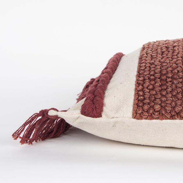 Hivvago Rust Braided Stripe Macrame Fringe Lumbar Pillow 2