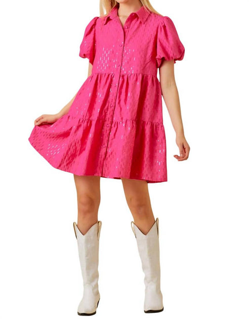 Main Strip Sparkle Sequin Babydoll Dress Pink Large 2
