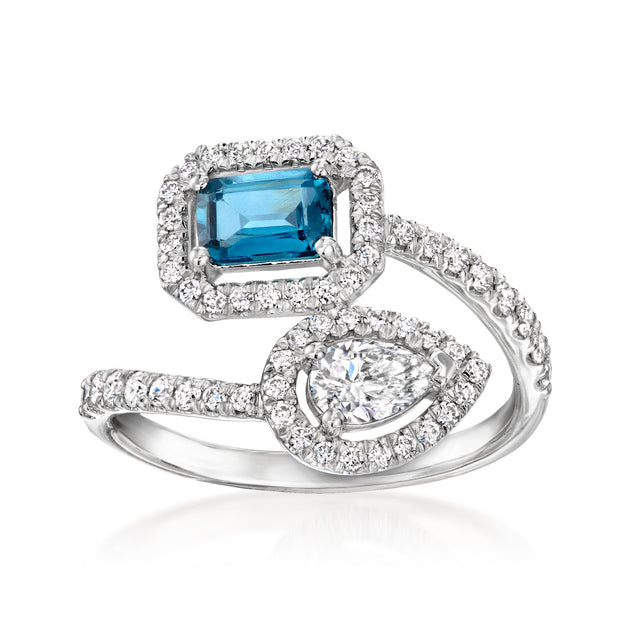 Ross-Simons London Blue Topaz Lab-Grown Diamond Bypass Ring Blue US 8 2