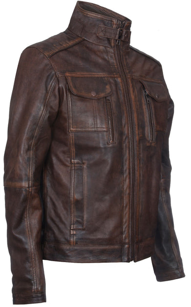 Infinity Vintage Leather Biker Jacket Brown XXL 3
