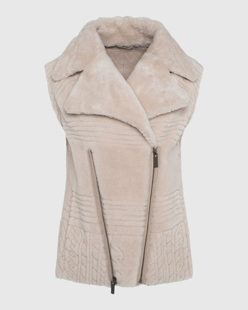 Gorski Shearling Lamb Zip Vest Beige Medium 3