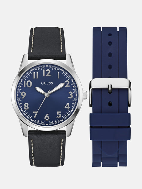 Guess Factory Silver-Tone and Blue Analog Watch Box Set