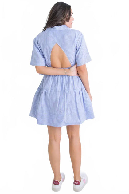 Karlie Stripe Poplin Button-Up Dress Grey Large 3