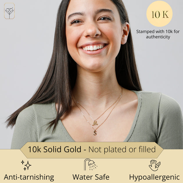 MaxColor 10k Gold Script Initial Necklace Gold 16in 3