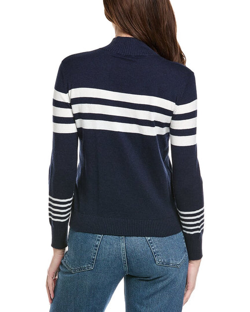 Hannah Rose Stripe 1/2-Zip Pullover Blue Medium 3