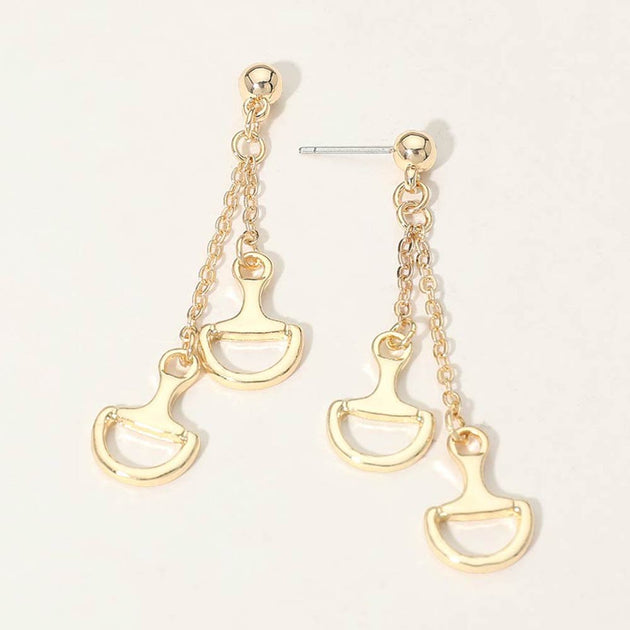 FASHNZFAB Double Metal Horsebit Charm Drop Earrings Silver 5