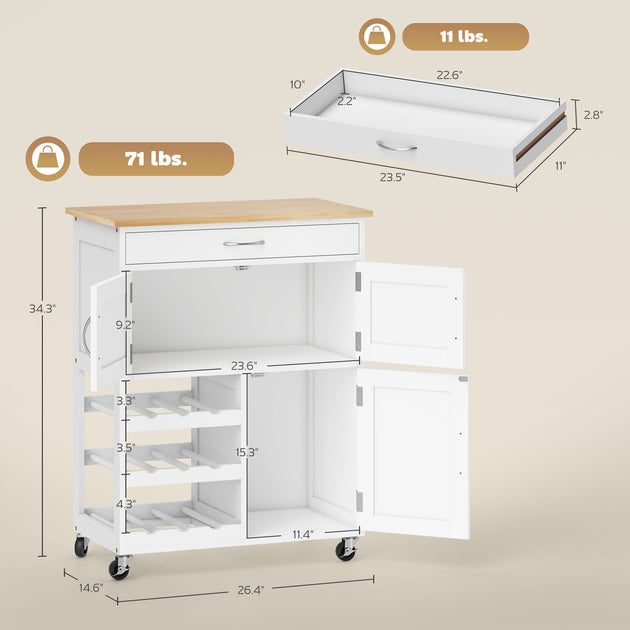 Hivvago Rolling Kitchen Cart White 4