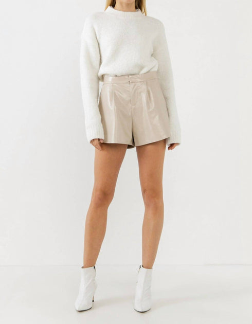 Grey Lab Faux Leather Shorts Beige Large 2