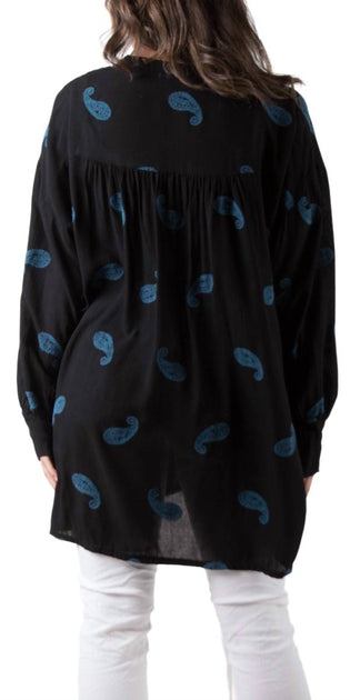 GIGI MODA Paisley Tiered Long Sleeve Blouse Black One Size 4