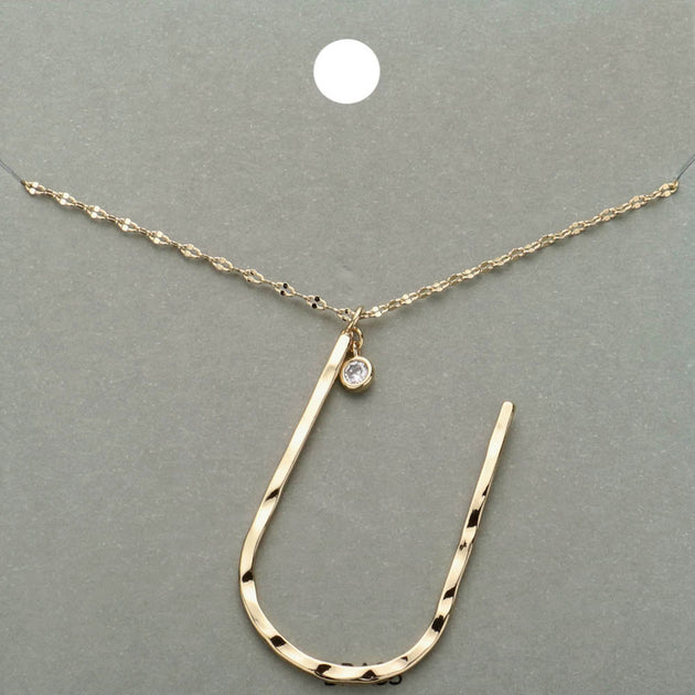FASHNZFAB U Initial Monogram Brass Metal Pendant Necklace Silver 2