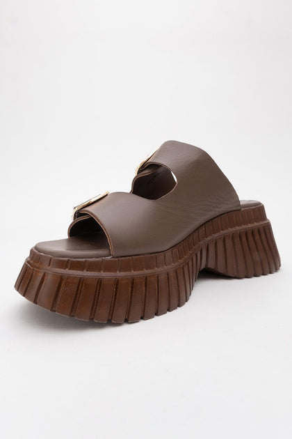 Forever & Always Shoes Joanes Leather Two-Strap Platform Sandal Multi US 8 4