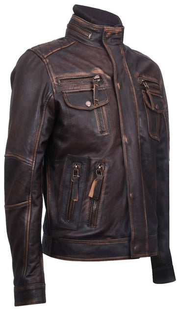 Infinity Toronto Leather Biker Jacket Brown Small 4