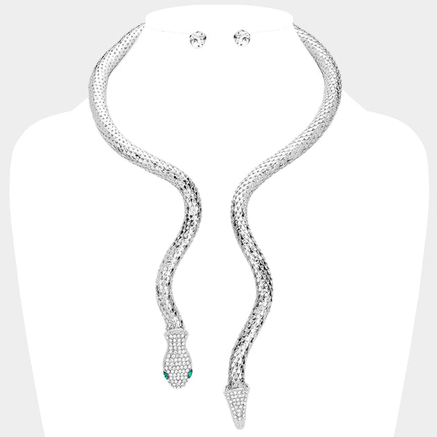 FASHNZFAB Snake Metal Choker Necklace Silver 3