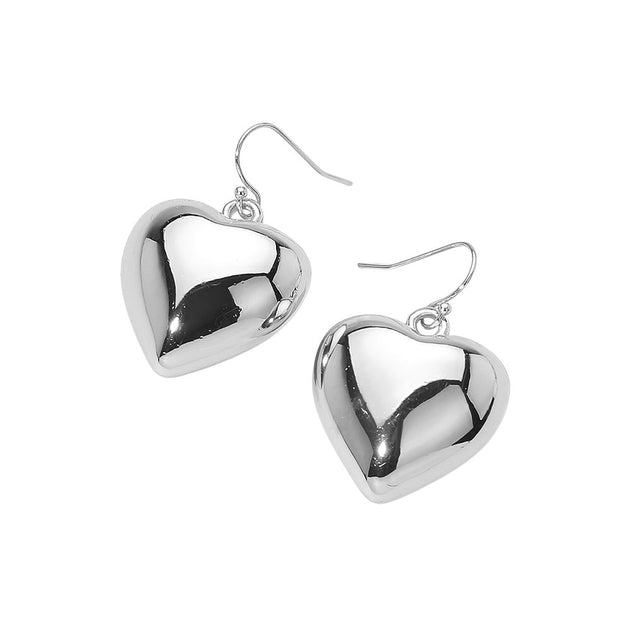FASHNZFAB Boucles d'Oreilles Pendantes Métal Puffy Heart Argent 3