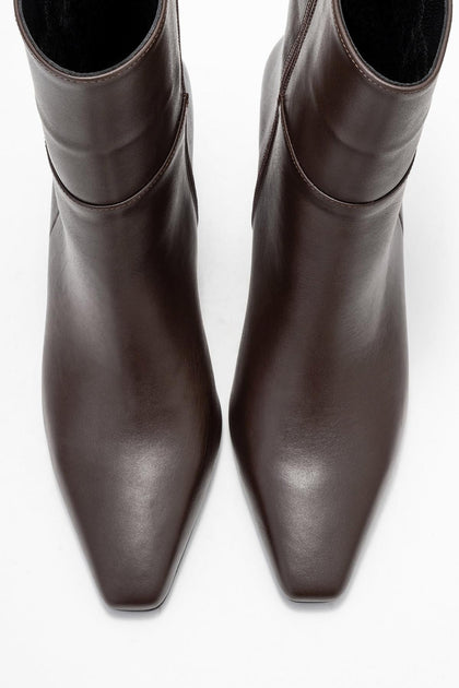 Forever & Always Kyoto Leather Block Heel Boot Brown US 7 4