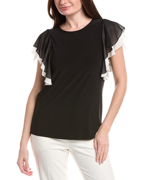 Anne Klein Flutter Sleeve Top Black/White XLarge 2