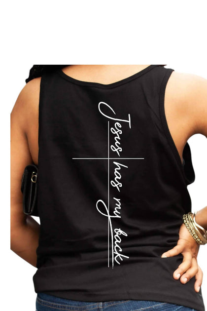 She Shed Jesus Has My Back Tank Top Black Medium 3