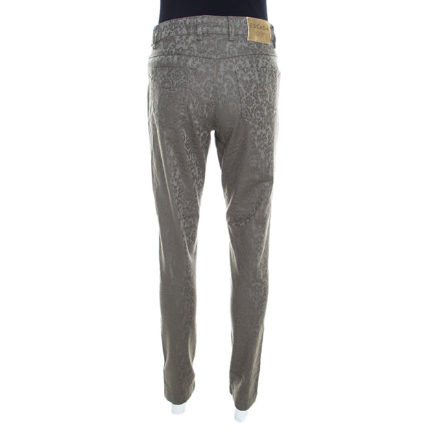 Escada Floral Jacquard Stretch Denim Skinny Jeans Grey Medium 4