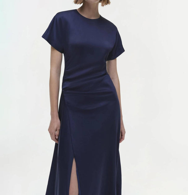 SIMKHAI Marabella Satin Midi Dress In Midnight Blue