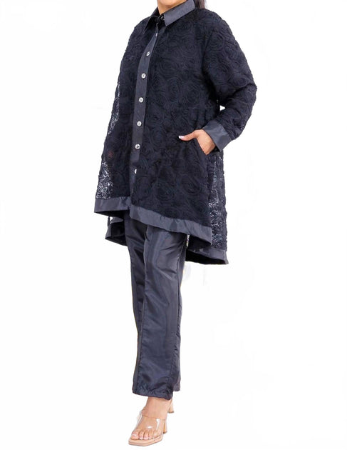 Karen T Design Button Down Tunic And Straight Leg Pant Set Black 1X 3