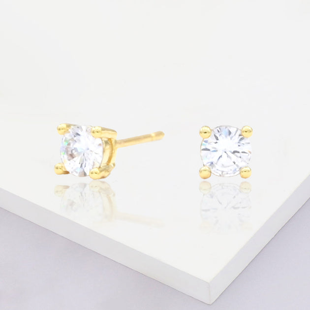 FASHNZFAB Gold Dipped Round CZ Stone Stud Earrings Silver 2