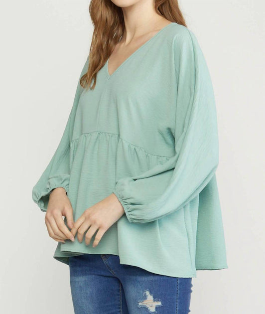 entro Textured Long Sleeve Babydoll Top Blue Small 3