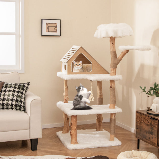 Hivvago 60 Inch Solid Wood Cat Tree White Medium 2