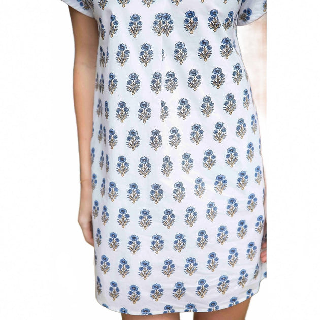 THML Short Sleeve Floral Shift Dress White Medium 4