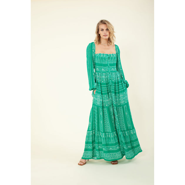 Hale Bob Anci Tiered Maxi Dress Green Large 2