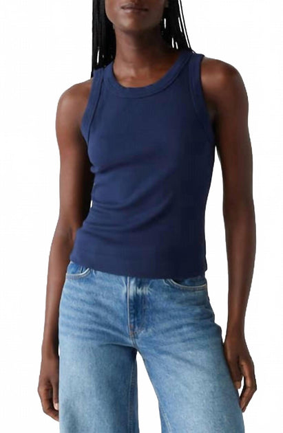 Michael Stars Gina Ribbed Crop Tank Blue Medium 2