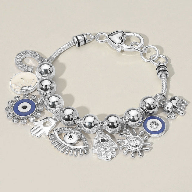 FASHNZFAB Charm Beaded Bracelet Silver One Size 2