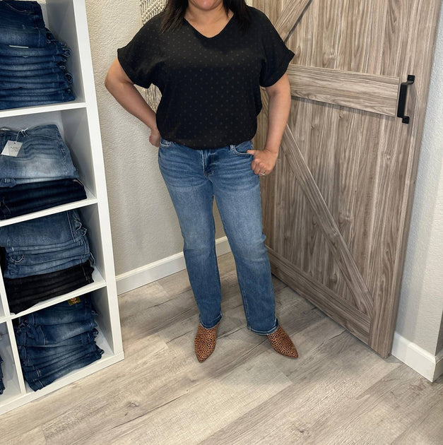 Risen Mid Rise Straight Leg Denim Jeans Blue 32 2