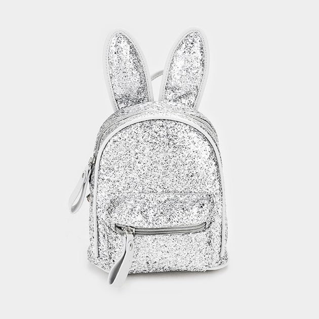 FASHNZFAB Sequin Bunny Ears Mini Backpack Silver One Size 3
