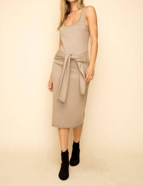 Hem & Thread Tie Waist Knit Midi Dress In Gold Metallic