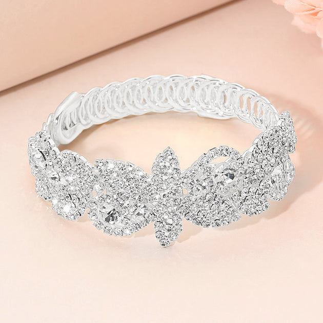 FASHNZFAB Floral Leaf Adjustable Bracelet Silver 4