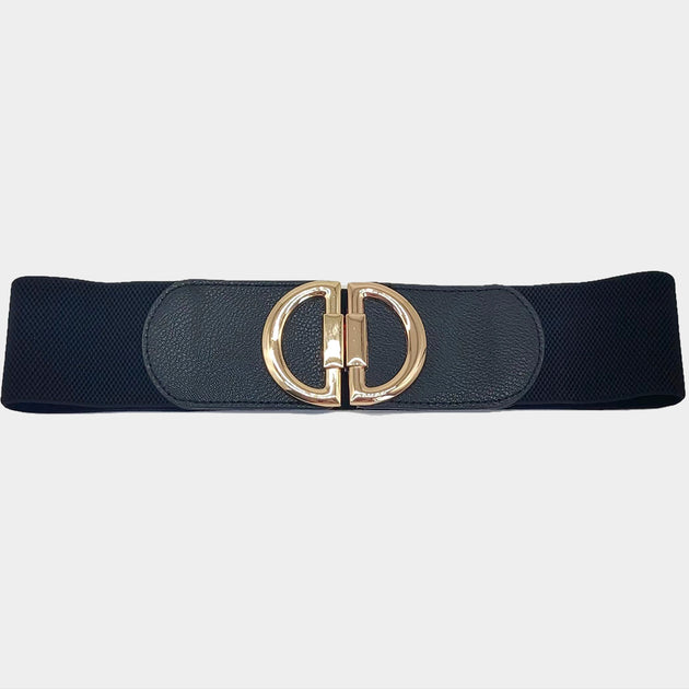 FASHNZFAB Double Half Open Circle Buckle Stretch Elastic Belt Red One Size 3