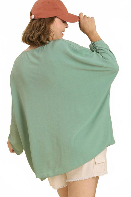 Umgee High Low Dolman Sleeve Top Green 2X 3