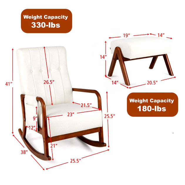 Hivvago Rocking Chair and Ottoman Set Beige 4
