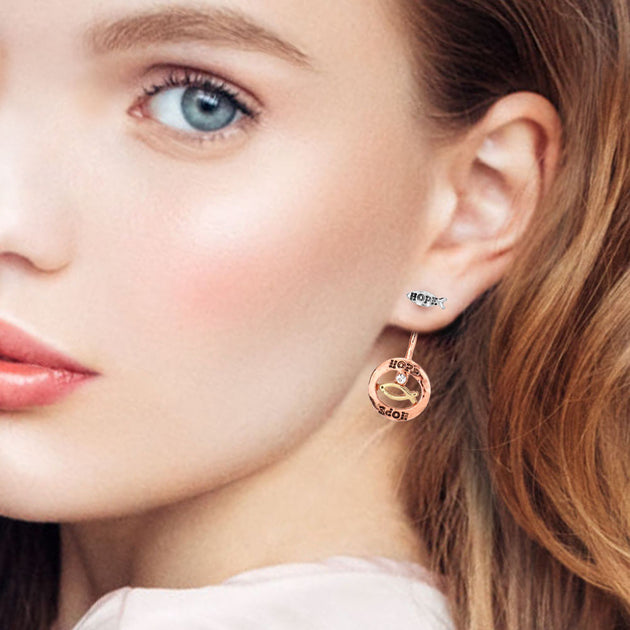 FASHNZFAB Hope Message Ichthys Ear Jacket Earrings Silver 6